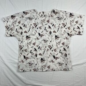 Vintage Zopf Abstract Print Blouse 80s 90s Boxy Shirt Medium White Made USA